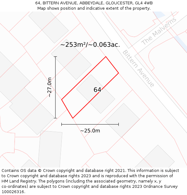 64, BITTERN AVENUE, ABBEYDALE, GLOUCESTER, GL4 4WB: Plot and title map