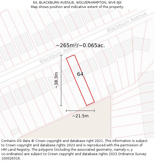 64, BLACKBURN AVENUE, WOLVERHAMPTON, WV6 9JX: Plot and title map
