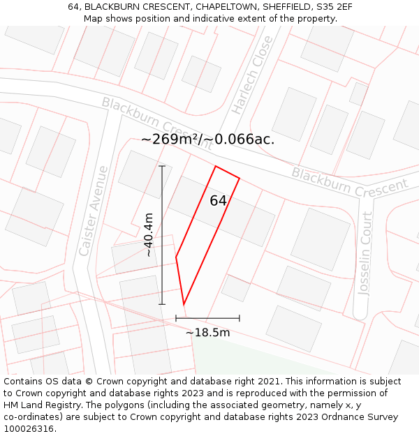 64, BLACKBURN CRESCENT, CHAPELTOWN, SHEFFIELD, S35 2EF: Plot and title map