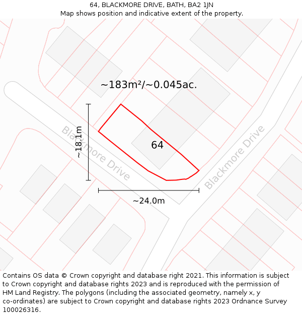 64, BLACKMORE DRIVE, BATH, BA2 1JN: Plot and title map