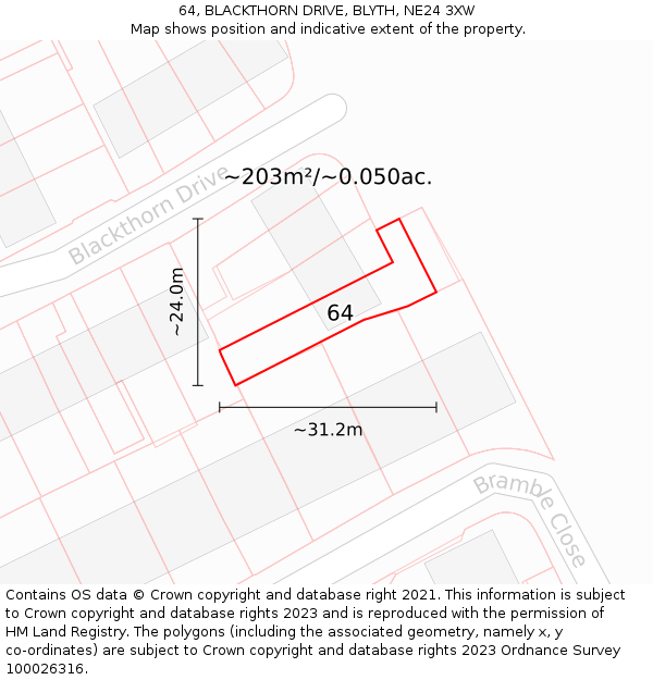 64, BLACKTHORN DRIVE, BLYTH, NE24 3XW: Plot and title map