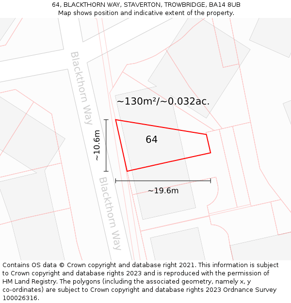 64, BLACKTHORN WAY, STAVERTON, TROWBRIDGE, BA14 8UB: Plot and title map