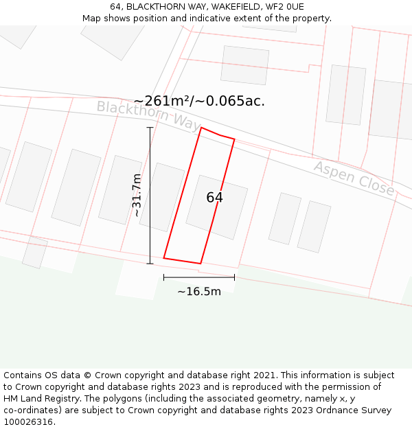 64, BLACKTHORN WAY, WAKEFIELD, WF2 0UE: Plot and title map