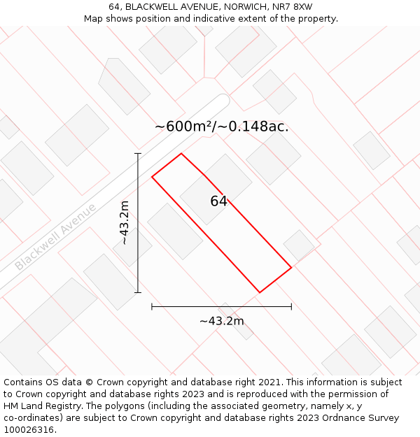 64, BLACKWELL AVENUE, NORWICH, NR7 8XW: Plot and title map
