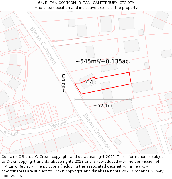 64, BLEAN COMMON, BLEAN, CANTERBURY, CT2 9EY: Plot and title map
