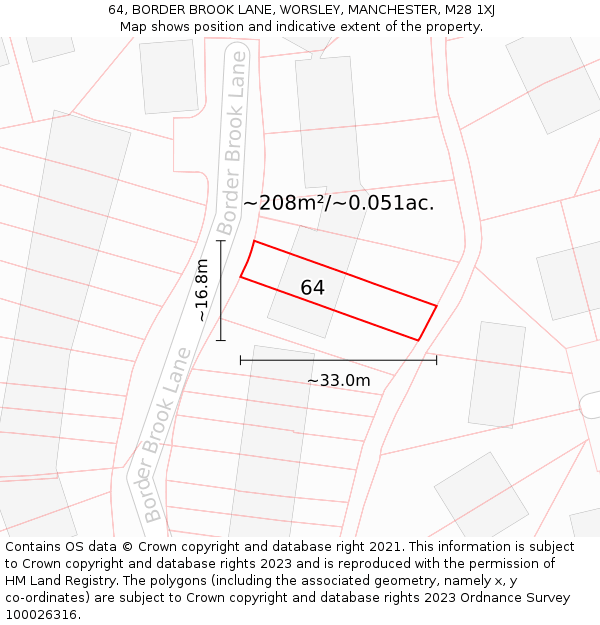 64, BORDER BROOK LANE, WORSLEY, MANCHESTER, M28 1XJ: Plot and title map
