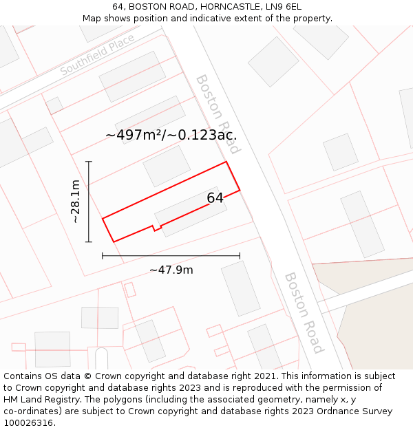 64, BOSTON ROAD, HORNCASTLE, LN9 6EL: Plot and title map