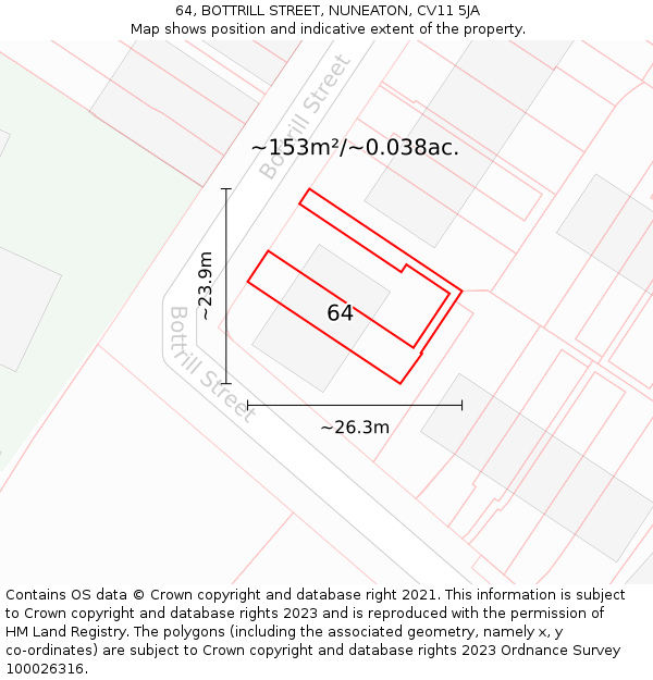 64, BOTTRILL STREET, NUNEATON, CV11 5JA: Plot and title map
