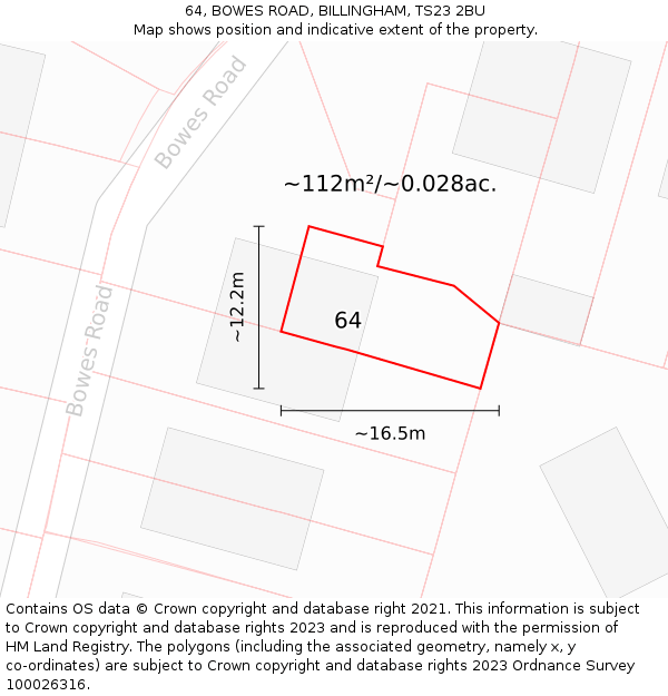 64, BOWES ROAD, BILLINGHAM, TS23 2BU: Plot and title map