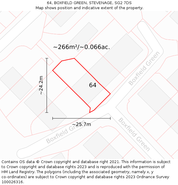64, BOXFIELD GREEN, STEVENAGE, SG2 7DS: Plot and title map