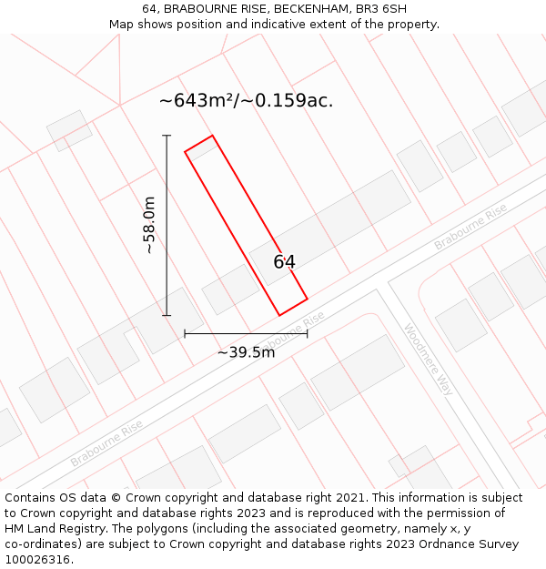 64, BRABOURNE RISE, BECKENHAM, BR3 6SH: Plot and title map