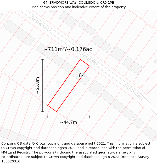 64, BRADMORE WAY, COULSDON, CR5 1PB: Plot and title map