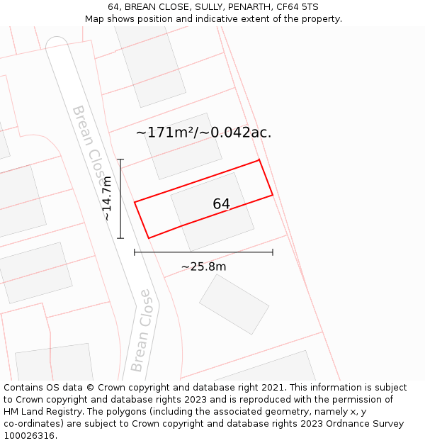 64, BREAN CLOSE, SULLY, PENARTH, CF64 5TS: Plot and title map
