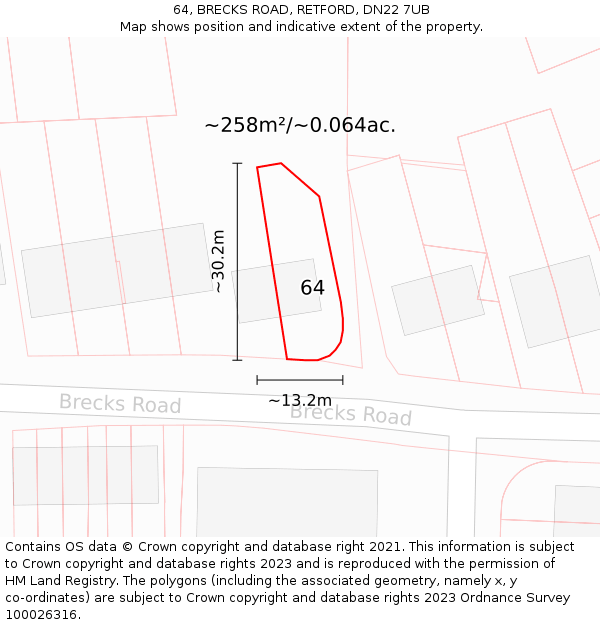 64, BRECKS ROAD, RETFORD, DN22 7UB: Plot and title map