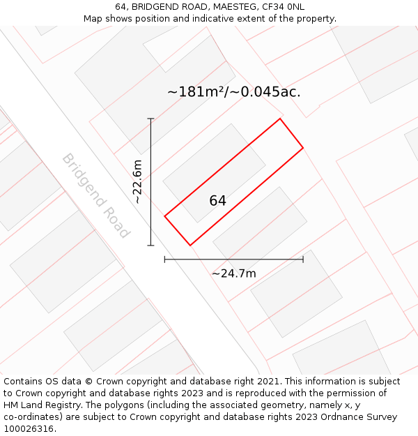 64, BRIDGEND ROAD, MAESTEG, CF34 0NL: Plot and title map