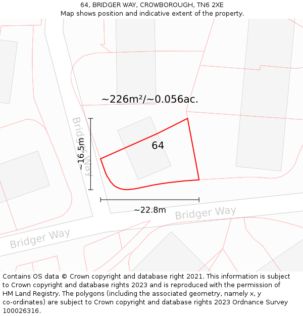 64, BRIDGER WAY, CROWBOROUGH, TN6 2XE: Plot and title map