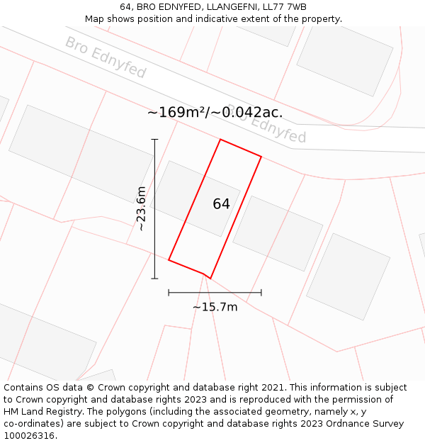 64, BRO EDNYFED, LLANGEFNI, LL77 7WB: Plot and title map