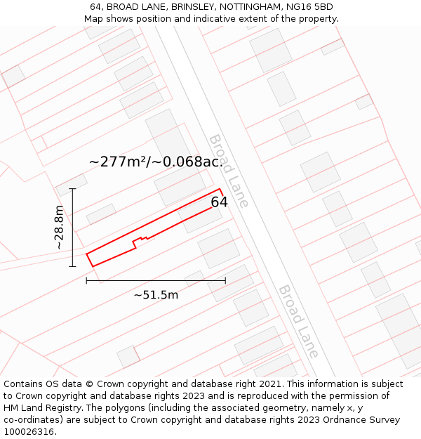 64, BROAD LANE, BRINSLEY, NOTTINGHAM, NG16 5BD: Plot and title map