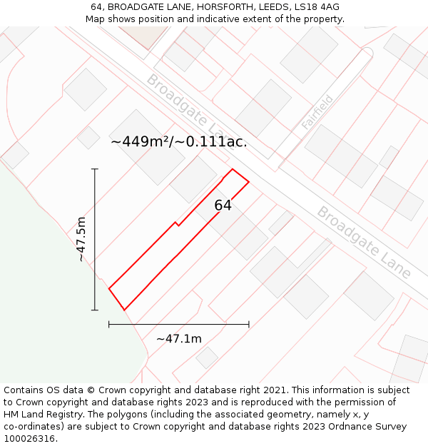 64, BROADGATE LANE, HORSFORTH, LEEDS, LS18 4AG: Plot and title map