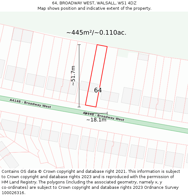 64, BROADWAY WEST, WALSALL, WS1 4DZ: Plot and title map
