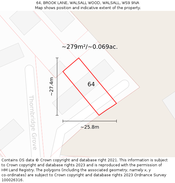 64, BROOK LANE, WALSALL WOOD, WALSALL, WS9 9NA: Plot and title map