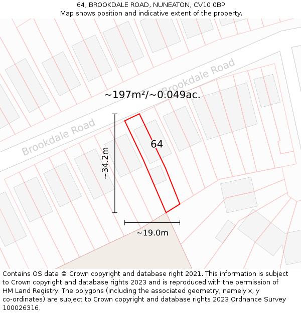 64, BROOKDALE ROAD, NUNEATON, CV10 0BP: Plot and title map