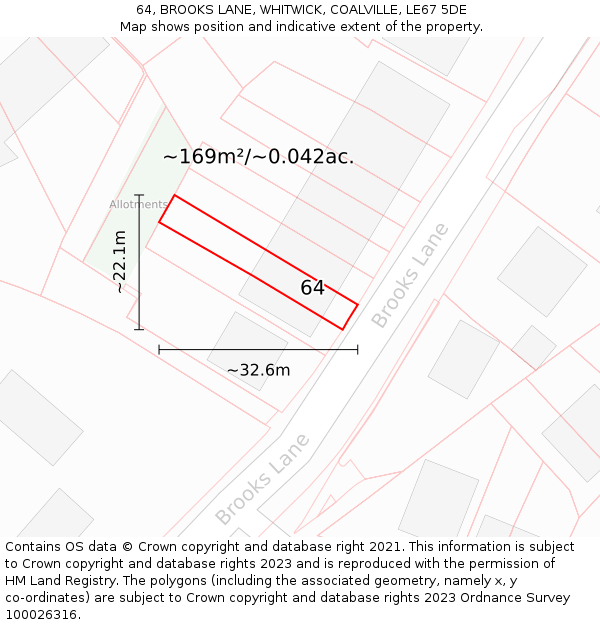 64, BROOKS LANE, WHITWICK, COALVILLE, LE67 5DE: Plot and title map