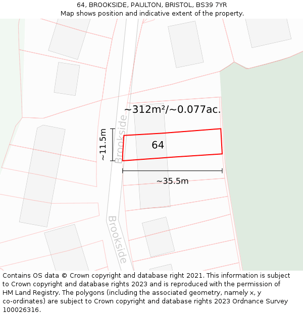 64, BROOKSIDE, PAULTON, BRISTOL, BS39 7YR: Plot and title map