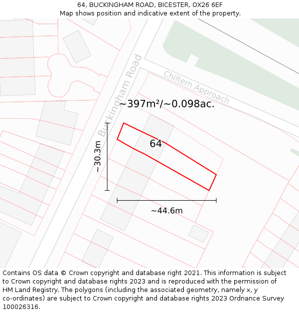 64, BUCKINGHAM ROAD, BICESTER, OX26 6EF: Plot and title map