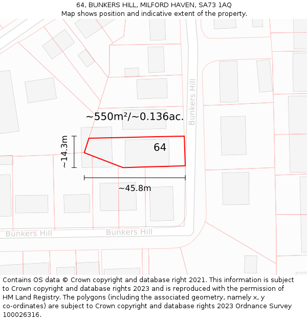 64, BUNKERS HILL, MILFORD HAVEN, SA73 1AQ: Plot and title map