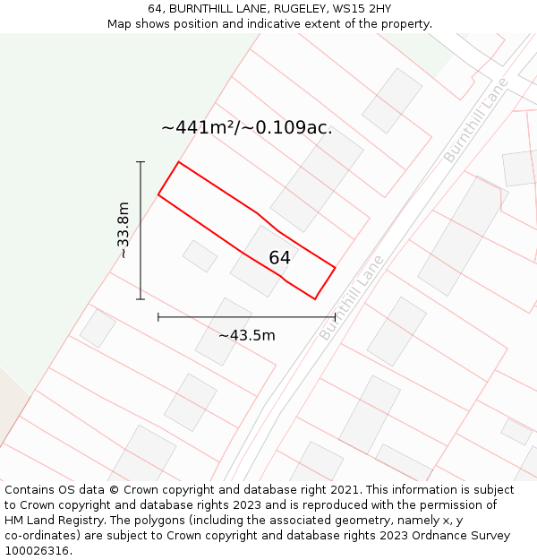64, BURNTHILL LANE, RUGELEY, WS15 2HY: Plot and title map