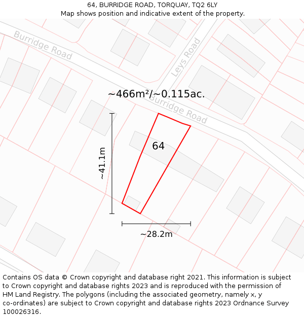 64, BURRIDGE ROAD, TORQUAY, TQ2 6LY: Plot and title map