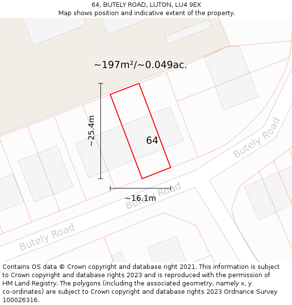 64, BUTELY ROAD, LUTON, LU4 9EX: Plot and title map
