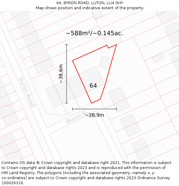 64, BYRON ROAD, LUTON, LU4 0HY: Plot and title map