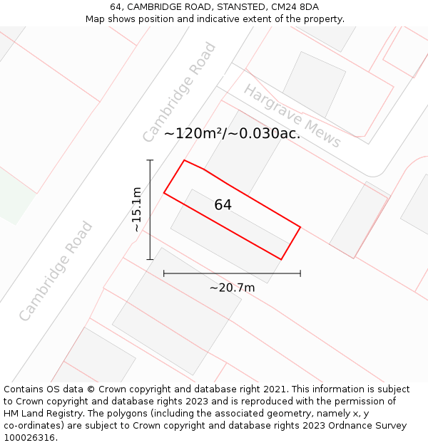 64, CAMBRIDGE ROAD, STANSTED, CM24 8DA: Plot and title map