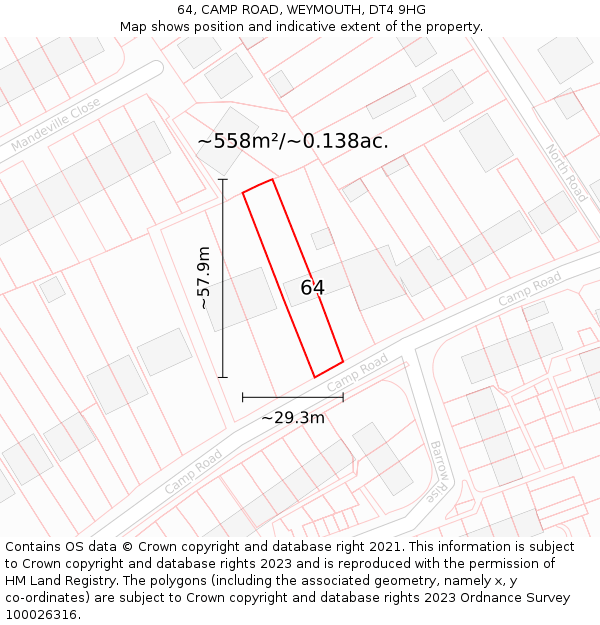 64, CAMP ROAD, WEYMOUTH, DT4 9HG: Plot and title map