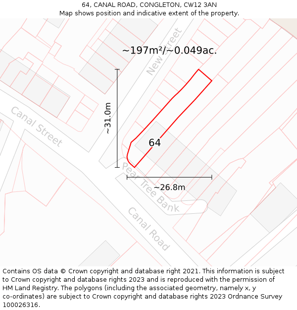 64, CANAL ROAD, CONGLETON, CW12 3AN: Plot and title map