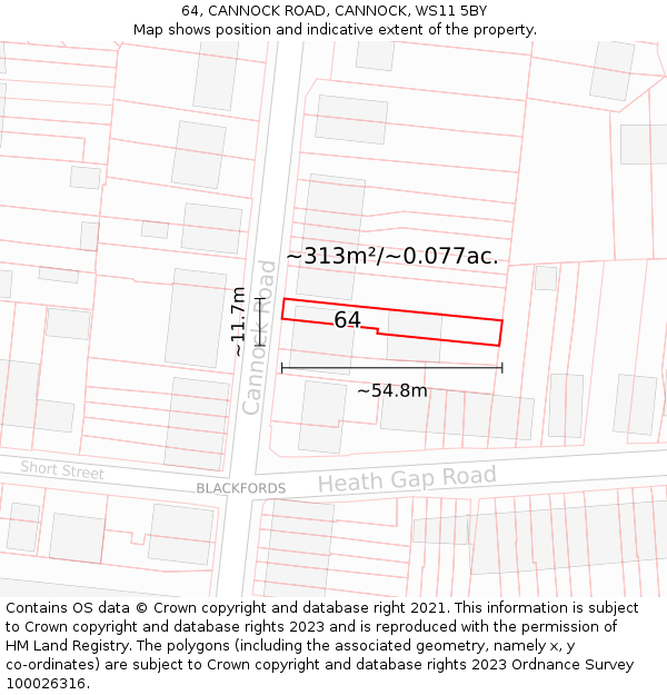 64, CANNOCK ROAD, CANNOCK, WS11 5BY: Plot and title map