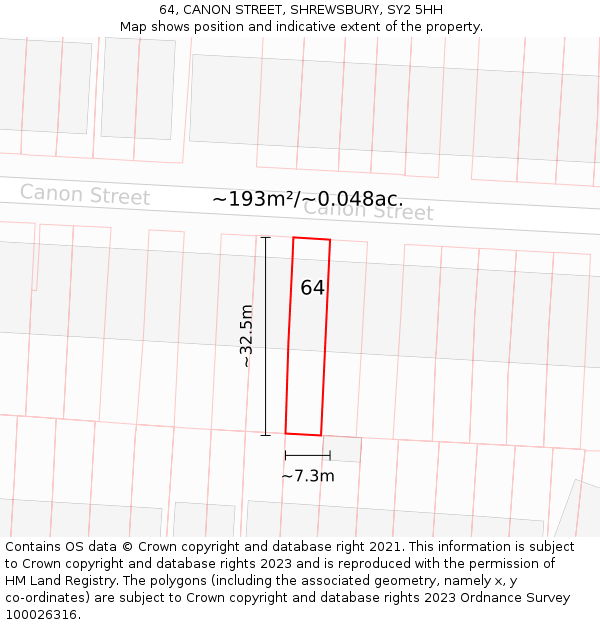64, CANON STREET, SHREWSBURY, SY2 5HH: Plot and title map