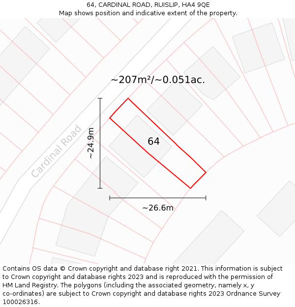 64, CARDINAL ROAD, RUISLIP, HA4 9QE: Plot and title map
