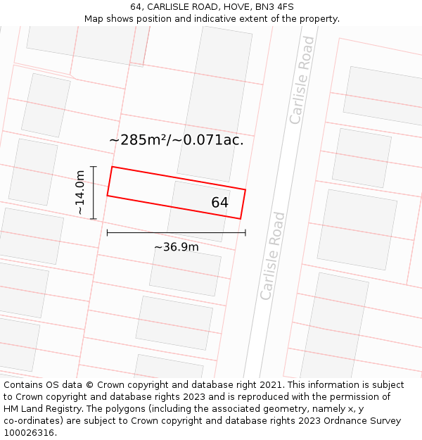 64, CARLISLE ROAD, HOVE, BN3 4FS: Plot and title map
