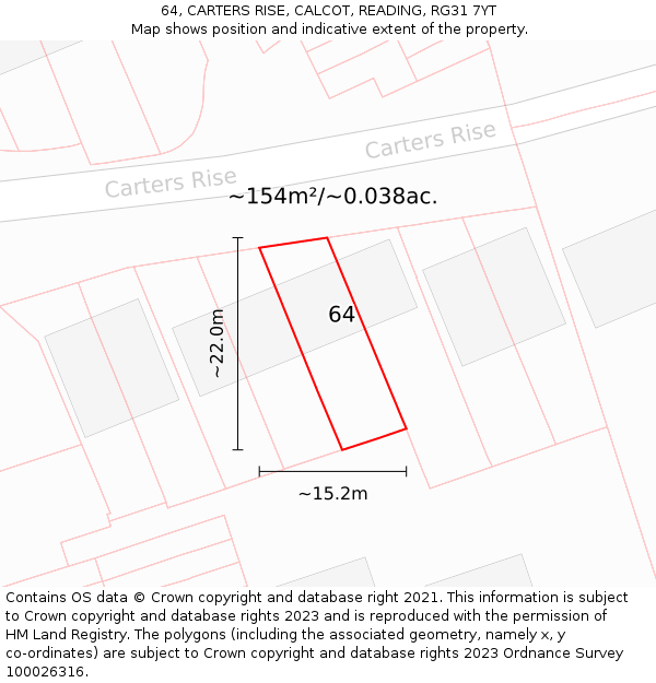 64, CARTERS RISE, CALCOT, READING, RG31 7YT: Plot and title map