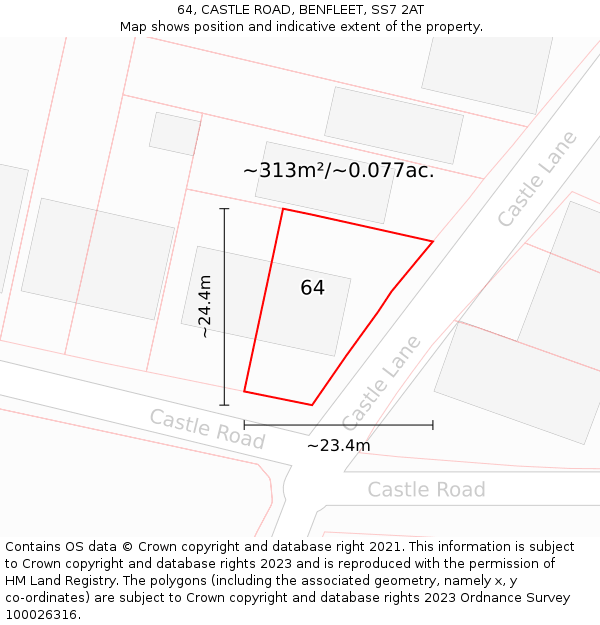 64, CASTLE ROAD, BENFLEET, SS7 2AT: Plot and title map