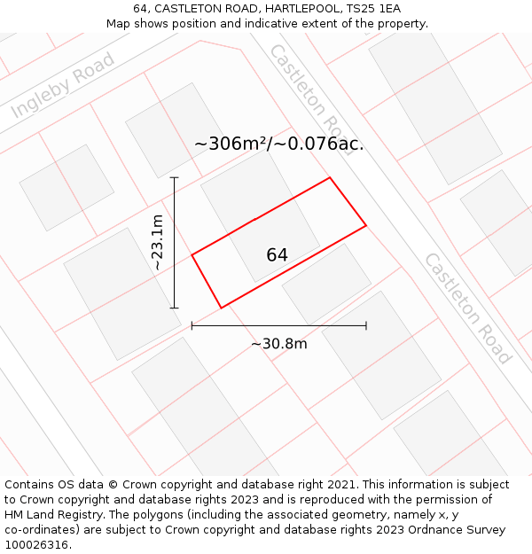 64, CASTLETON ROAD, HARTLEPOOL, TS25 1EA: Plot and title map