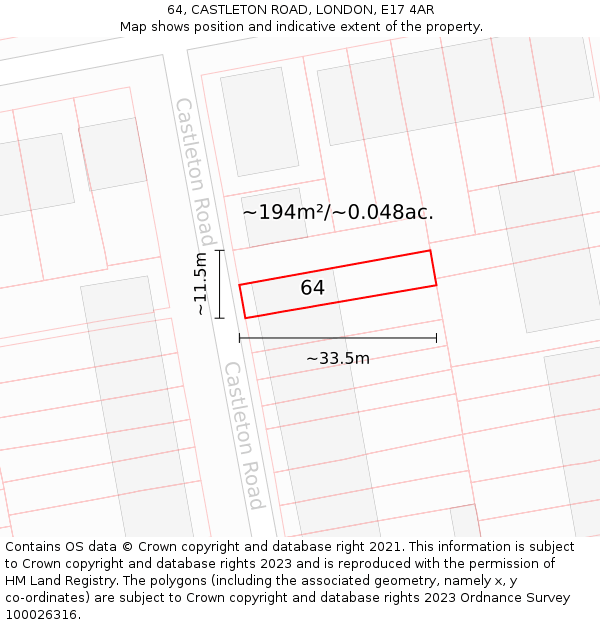 64, CASTLETON ROAD, LONDON, E17 4AR: Plot and title map