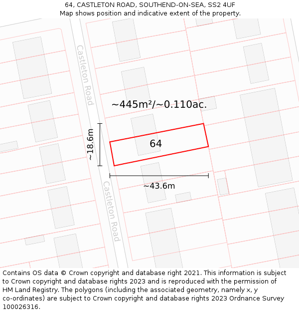 64, CASTLETON ROAD, SOUTHEND-ON-SEA, SS2 4UF: Plot and title map