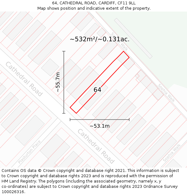64, CATHEDRAL ROAD, CARDIFF, CF11 9LL: Plot and title map