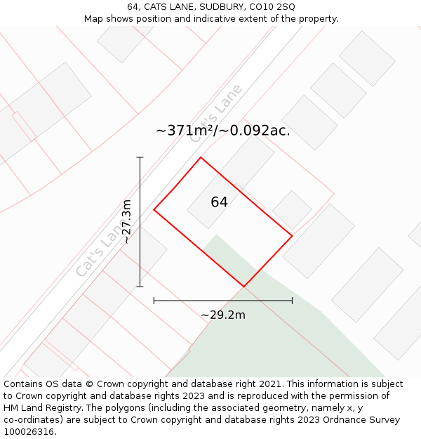 64, CATS LANE, SUDBURY, CO10 2SQ: Plot and title map