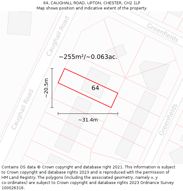 64, CAUGHALL ROAD, UPTON, CHESTER, CH2 1LP: Plot and title map