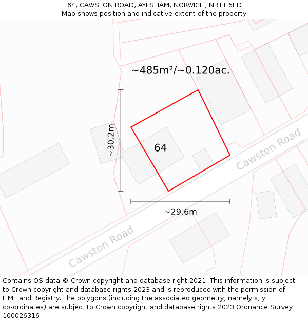 64, CAWSTON ROAD, AYLSHAM, NORWICH, NR11 6ED: Plot and title map